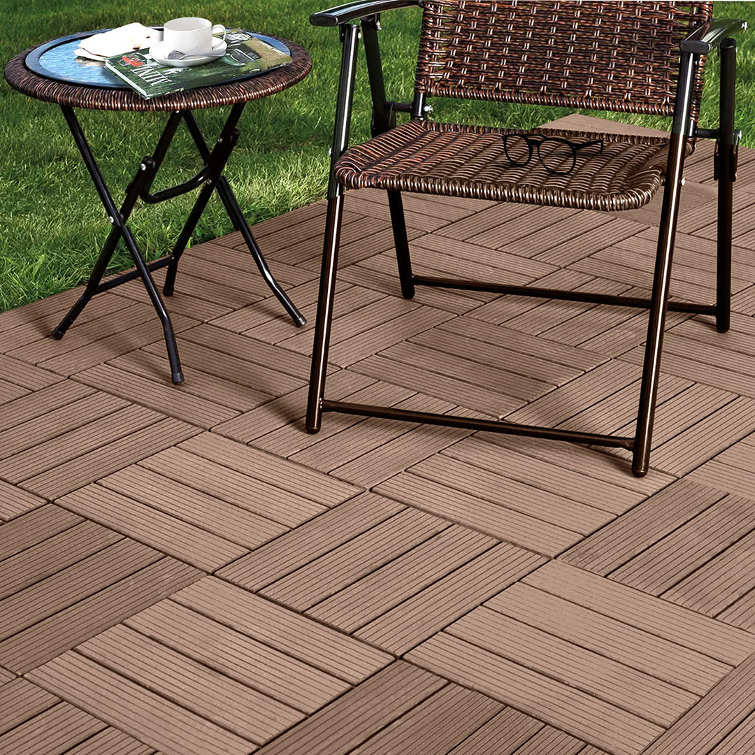 Light Chocolate DIY Wooden Composite Decking Tiles Set of 11