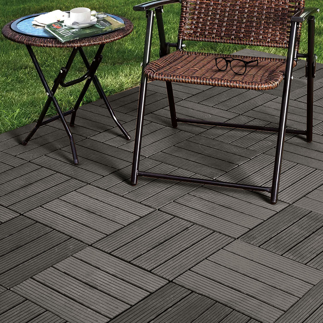 Grey DIY Wooden Composite Decking Tiles Set of 11