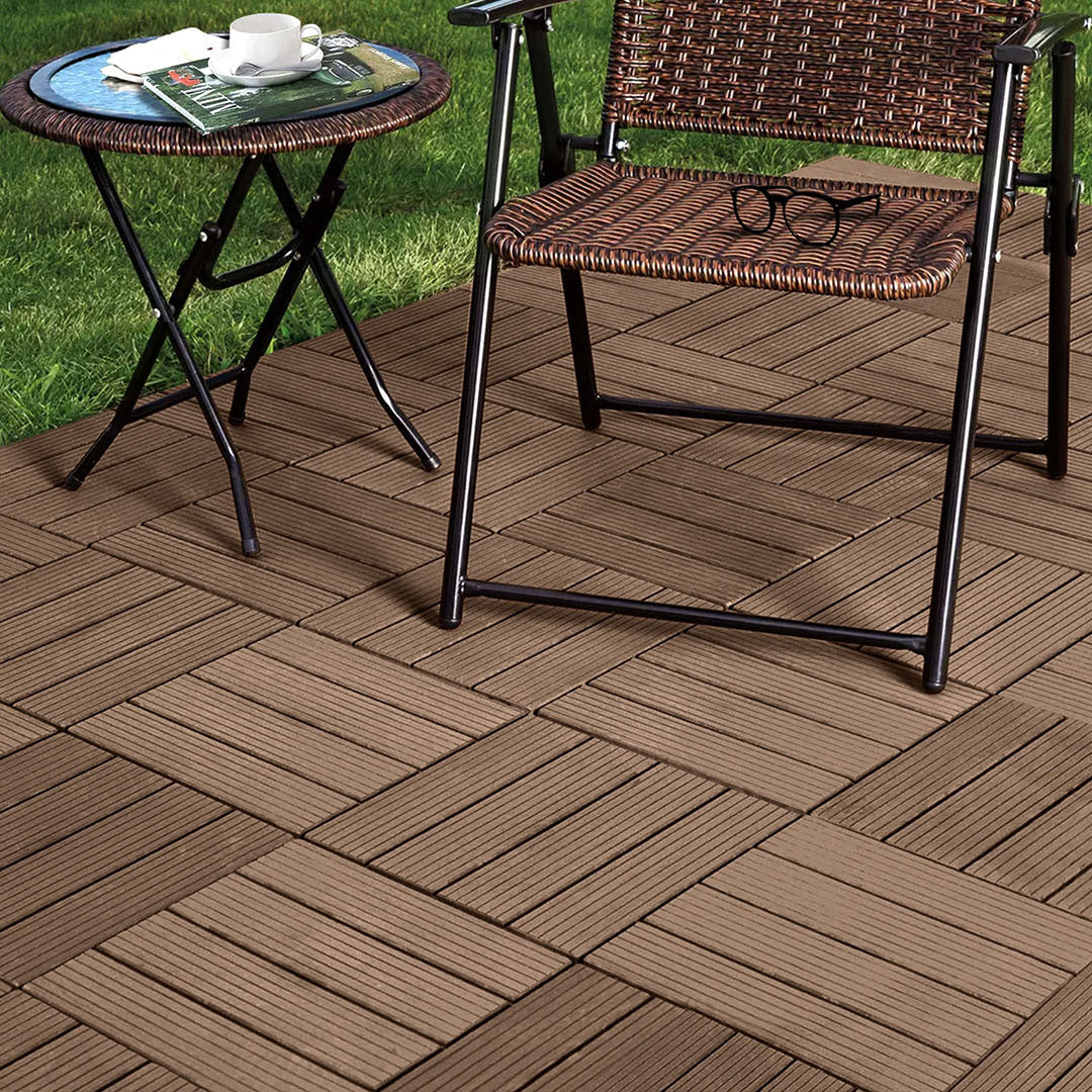 Dark Chocolate DIY Wooden Composite Decking Tiles Set of 11
