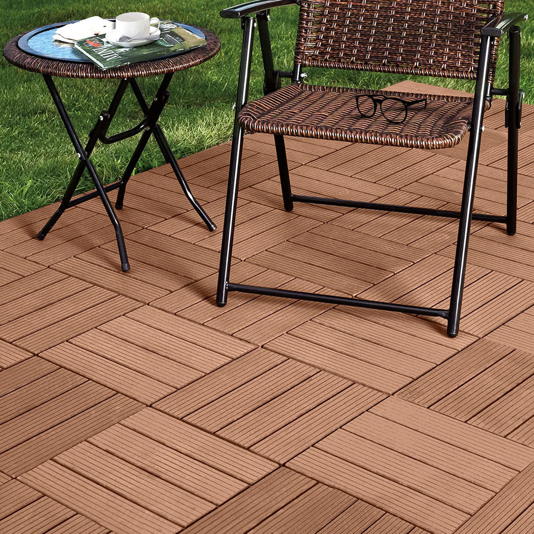 Red Brown DIY Wooden Composite Decking Tiles Set of 11