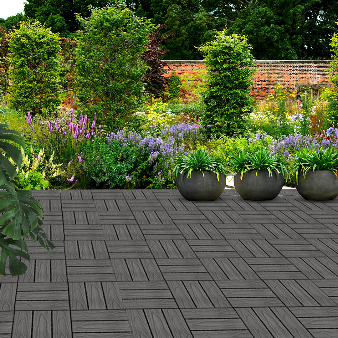 Dark Grey DIY Wooden Composite Decking Tiles Set of 11