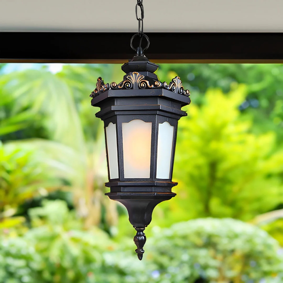 54.5cm Vintage Lamp Elegant Aluminum & Glass Lantern Chandelier – photo 2 – photo 2