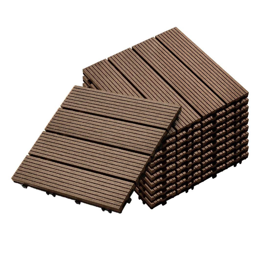 Dark Chocolate DIY Wooden Composite Decking Tiles Set of 11